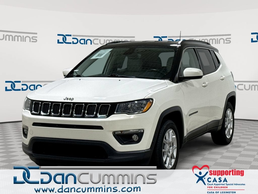 2019 Jeep Compass Latitude in White — front three-quarter view
