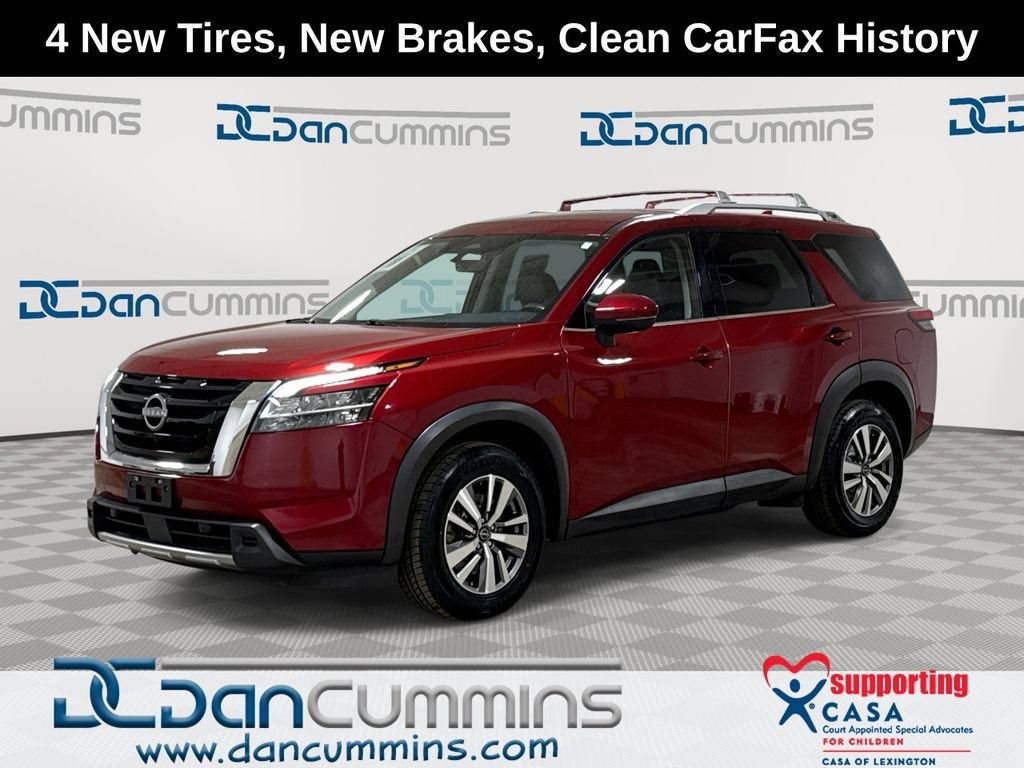 2023 Nissan Pathfinder SL in Red — front three-quarter view